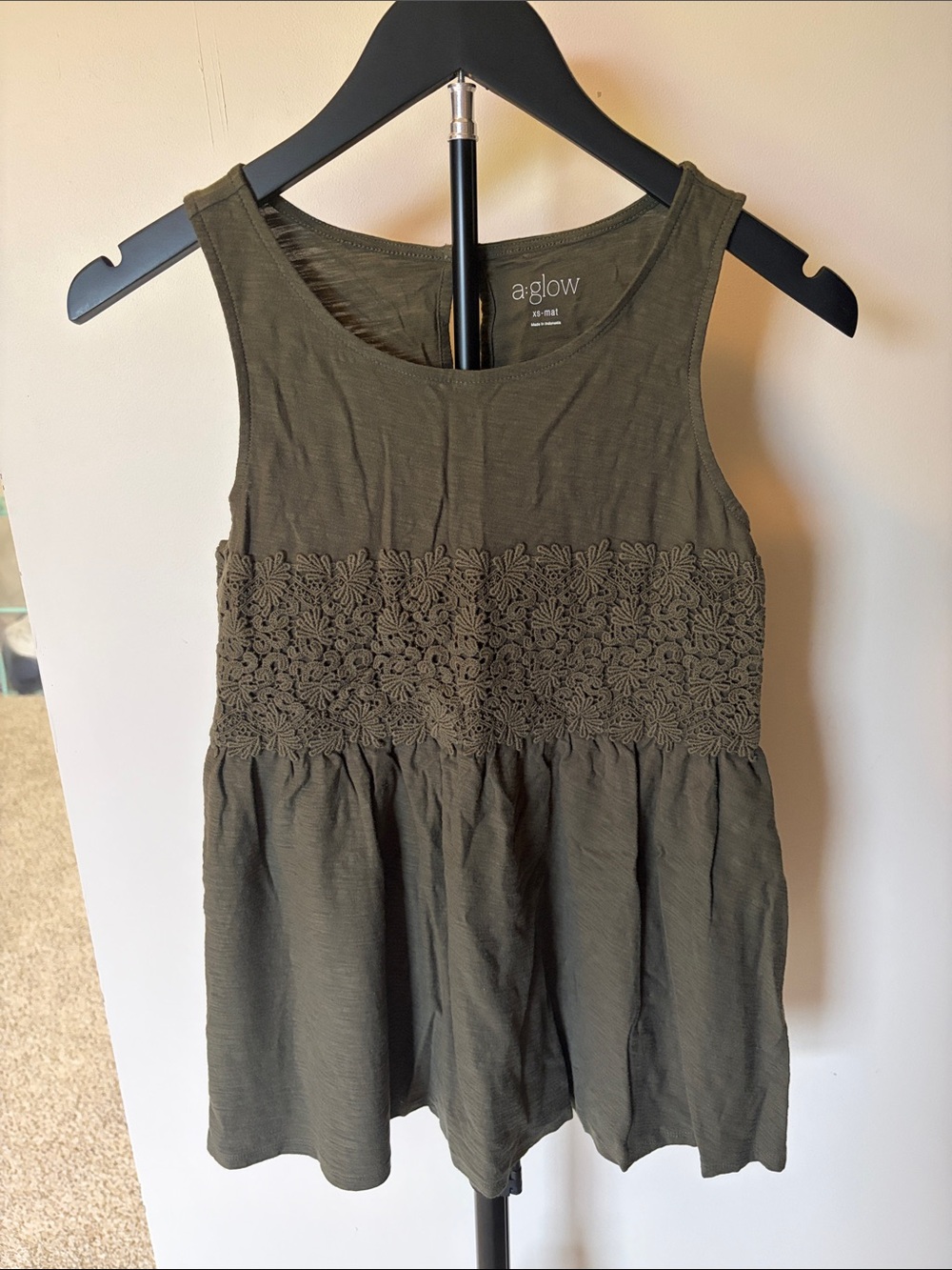 a:glow Olive Crochet-Trim Tank Top (maternity)